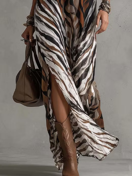 Sexy long dress with animal print and halter neck