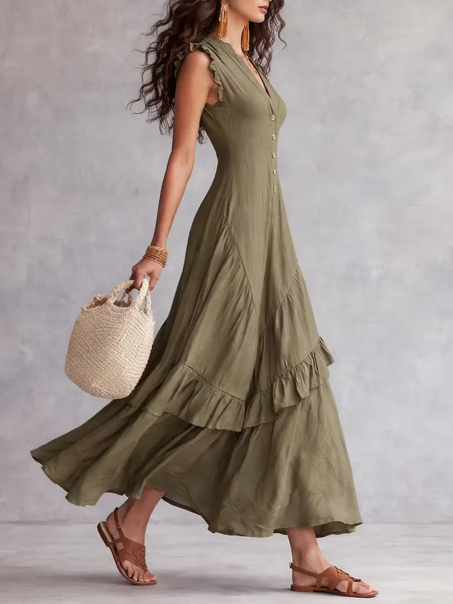 Minimalist Women's Lace Dress in Cotton and Linen