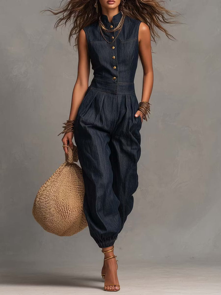 Retro Sleeveless Denim Jumpsuit