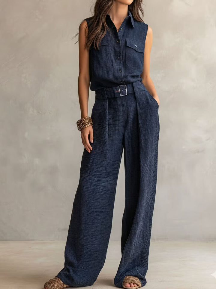 Utility Jumpsuit with Belt in Slate Gray Textured Boho Midnight Style