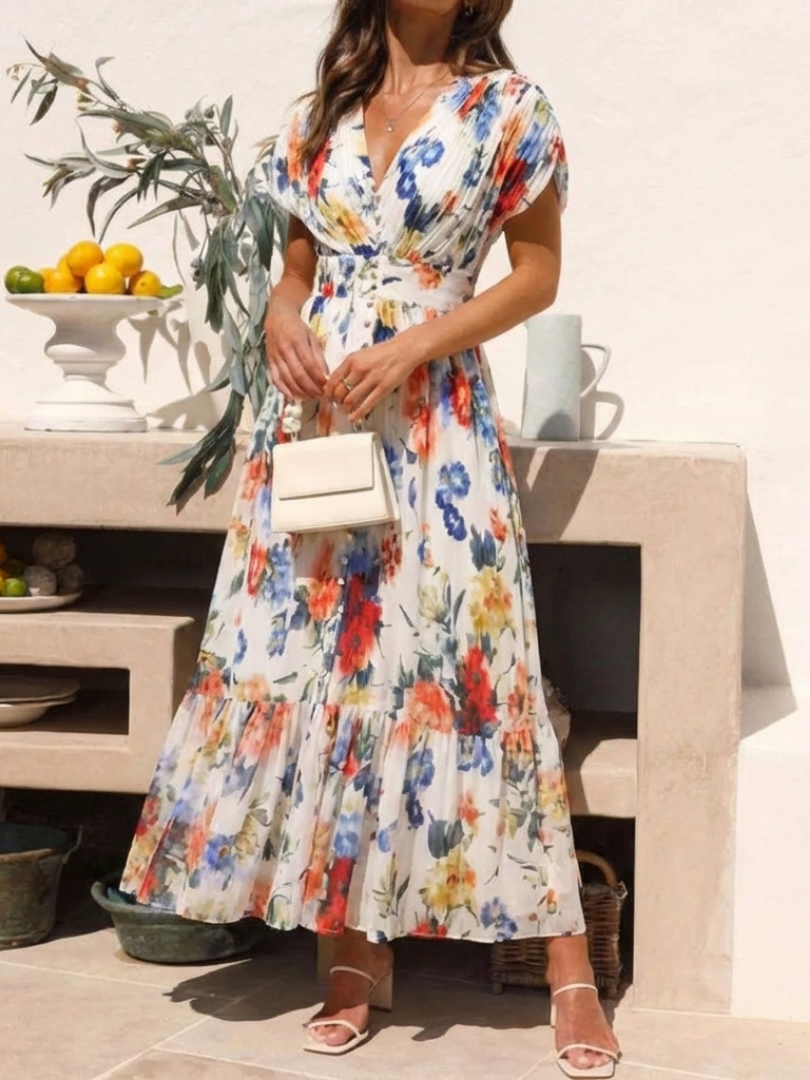 Pleated Floral Midi Dress Savannah