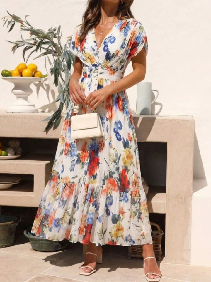 Pleated Floral Midi Dress Savannah