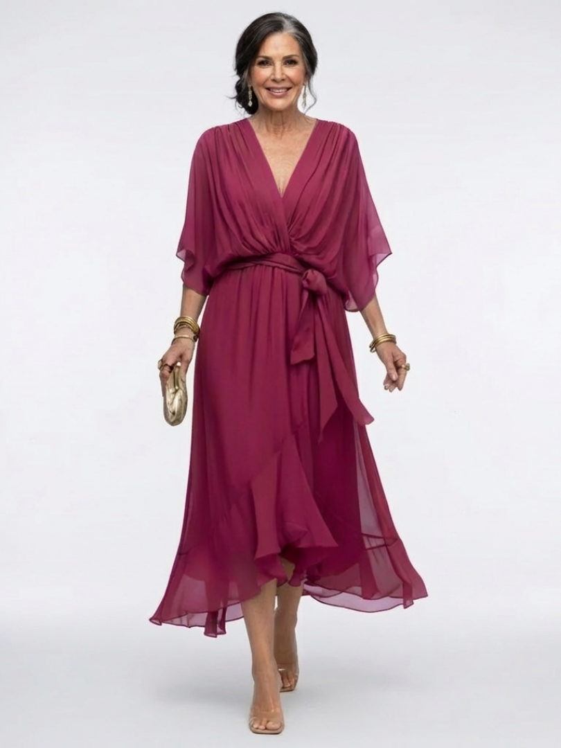 Draped Midi Dress with Elysia Neckline