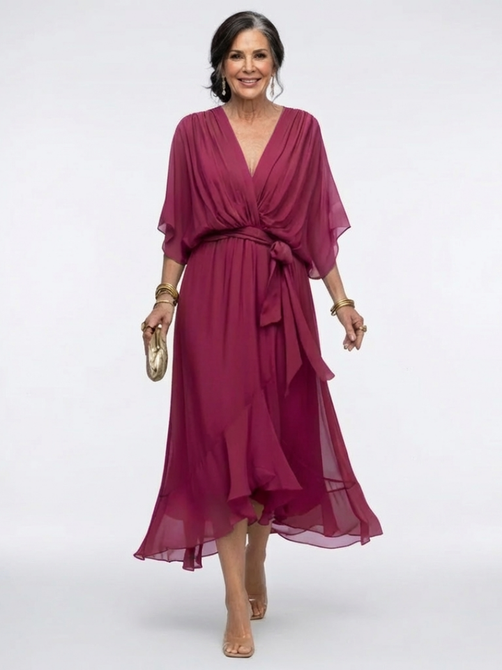 Draped Midi Dress with Elysia Neckline