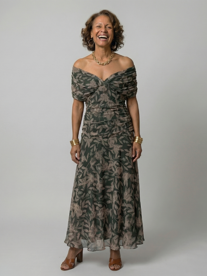 Casual Midi Dress with Off-Shoulder Sleeves Calen