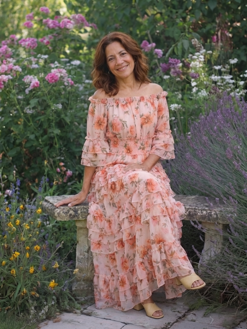 Floral Ruffle Maxi Dress with Rosalie Neckline
