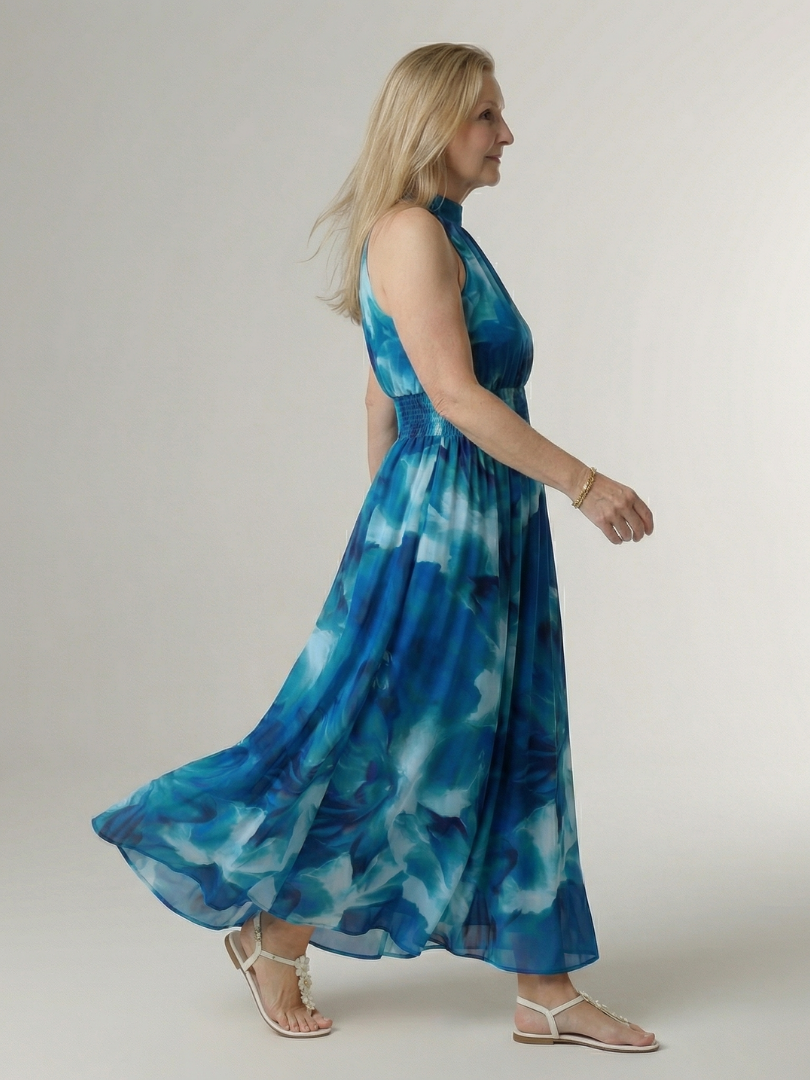 Midi Dress with Gathered Halter Neckline