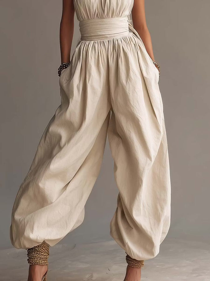Boho Cotton Strapless Jumpsuit with Balloon Legs