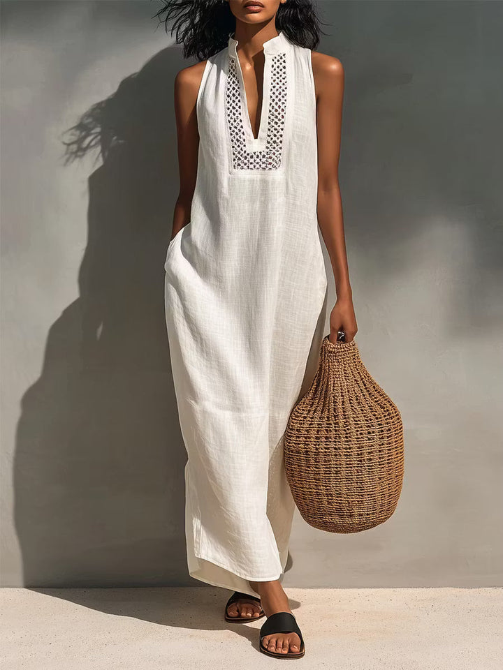 Minimalist Women's Sleeveless Maxi Dress with Cutout Neckline