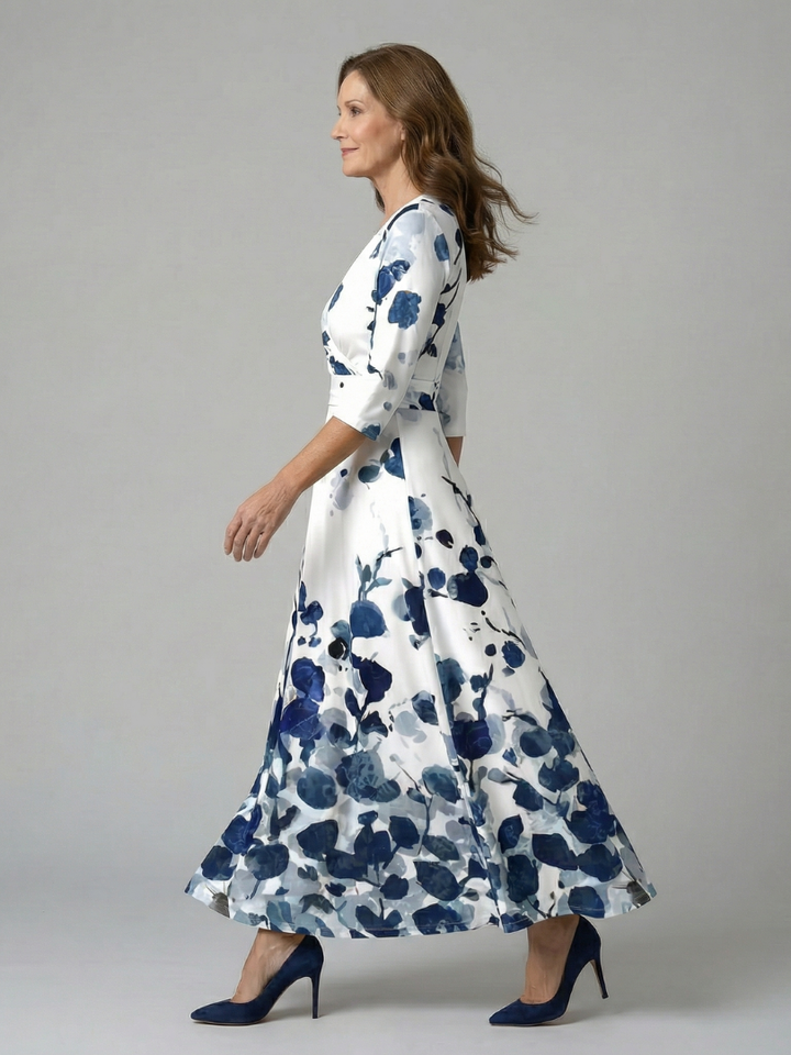Midi Wrap Dress with Celine Collar
