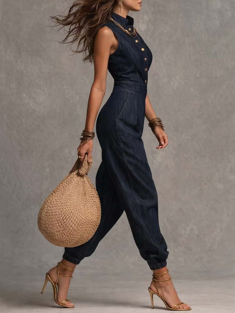 Retro Sleeveless Denim Jumpsuit