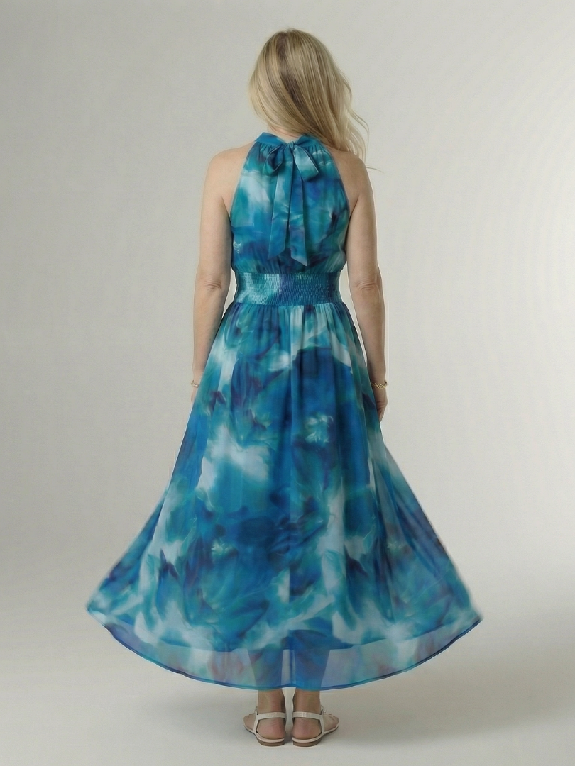 Midi Dress with Gathered Halter Neckline