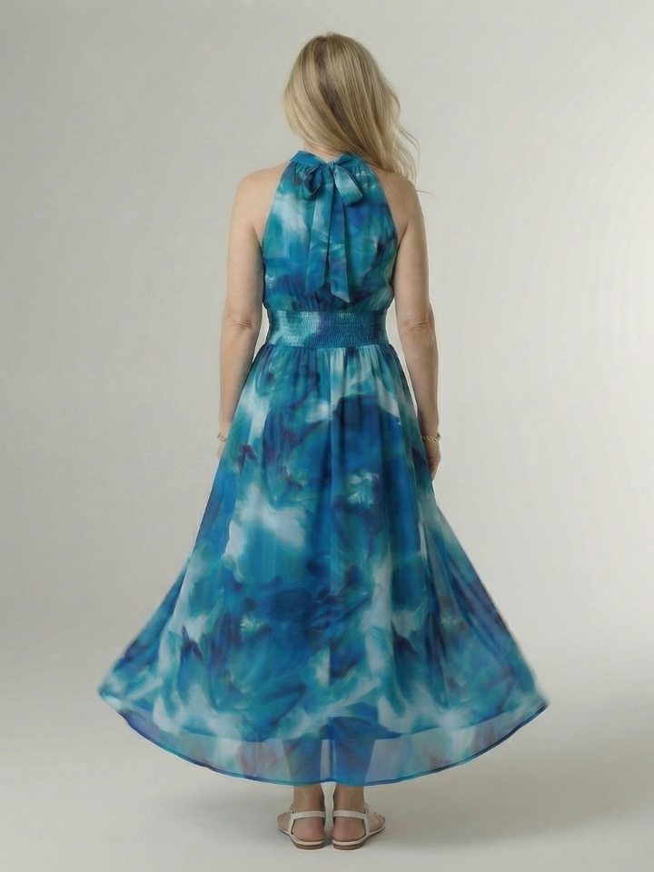 Midi Dress with Gathered Halter Neckline