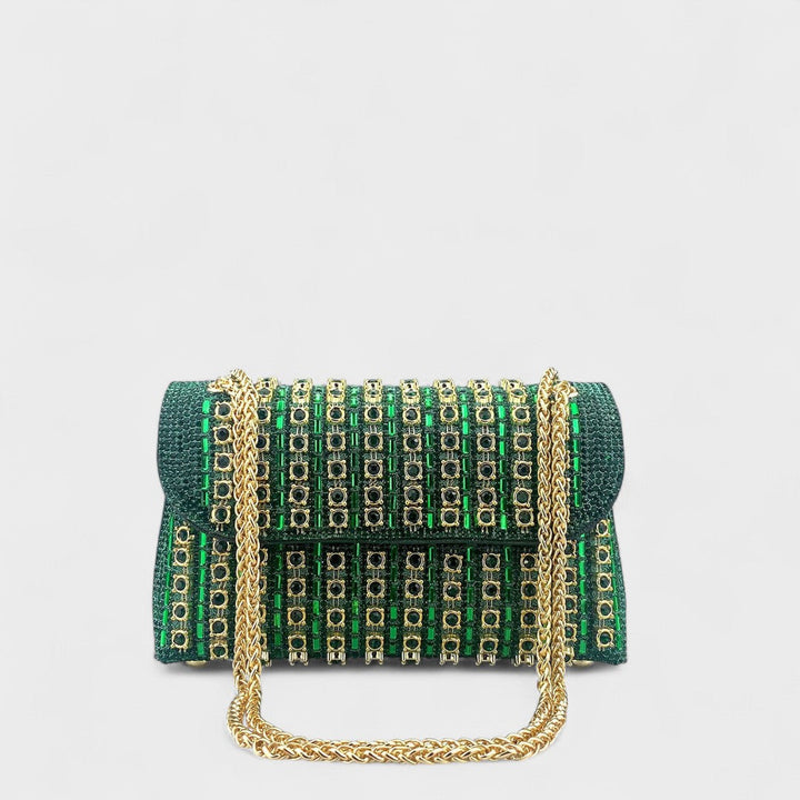 Claudia™ - Elegant shoulder bag with chain and colorful diamonds