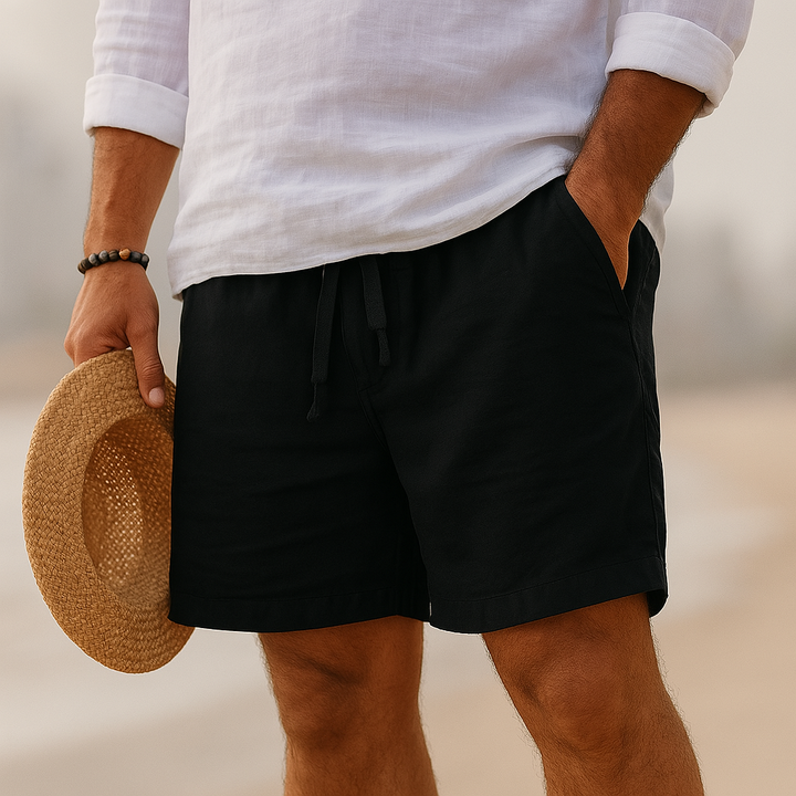 Elegant linen shorts with elastic waistband
