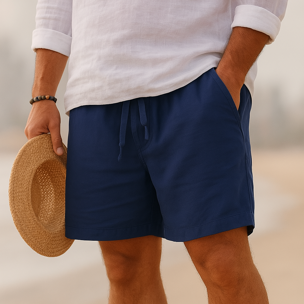Elegant linen shorts with elastic waistband