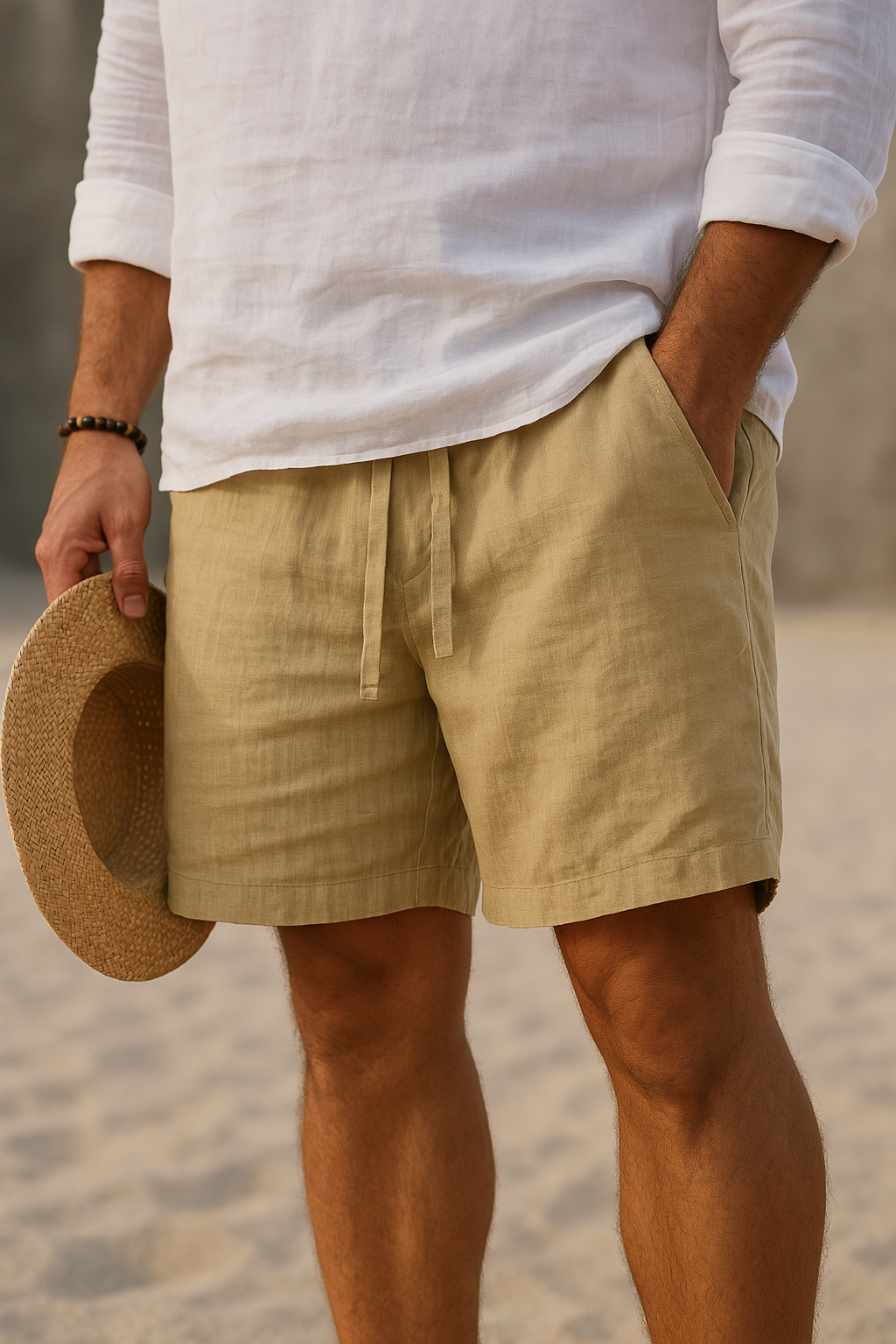 Elegant linen shorts with elastic waistband