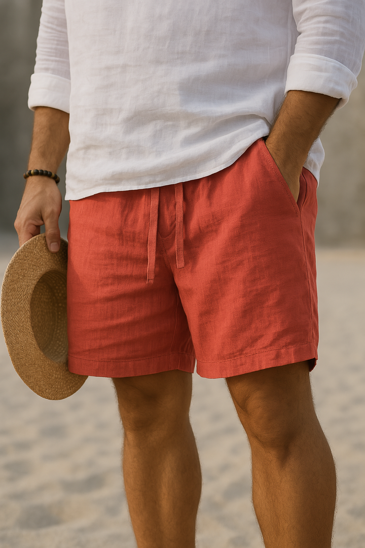Elegant linen shorts with elastic waistband