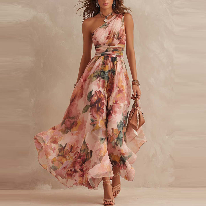 Lesena - Elegant Long Dress with Flowers