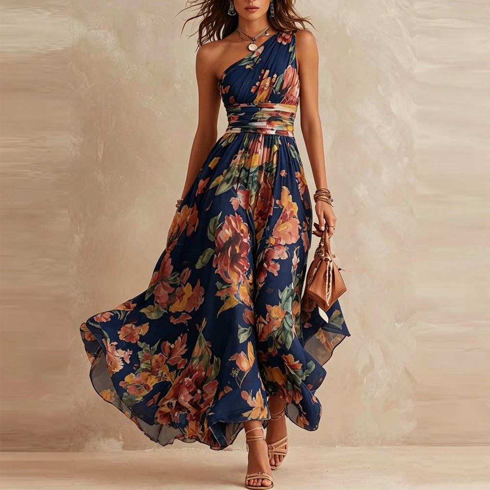 Lesena - Elegant Long Dress with Flowers
