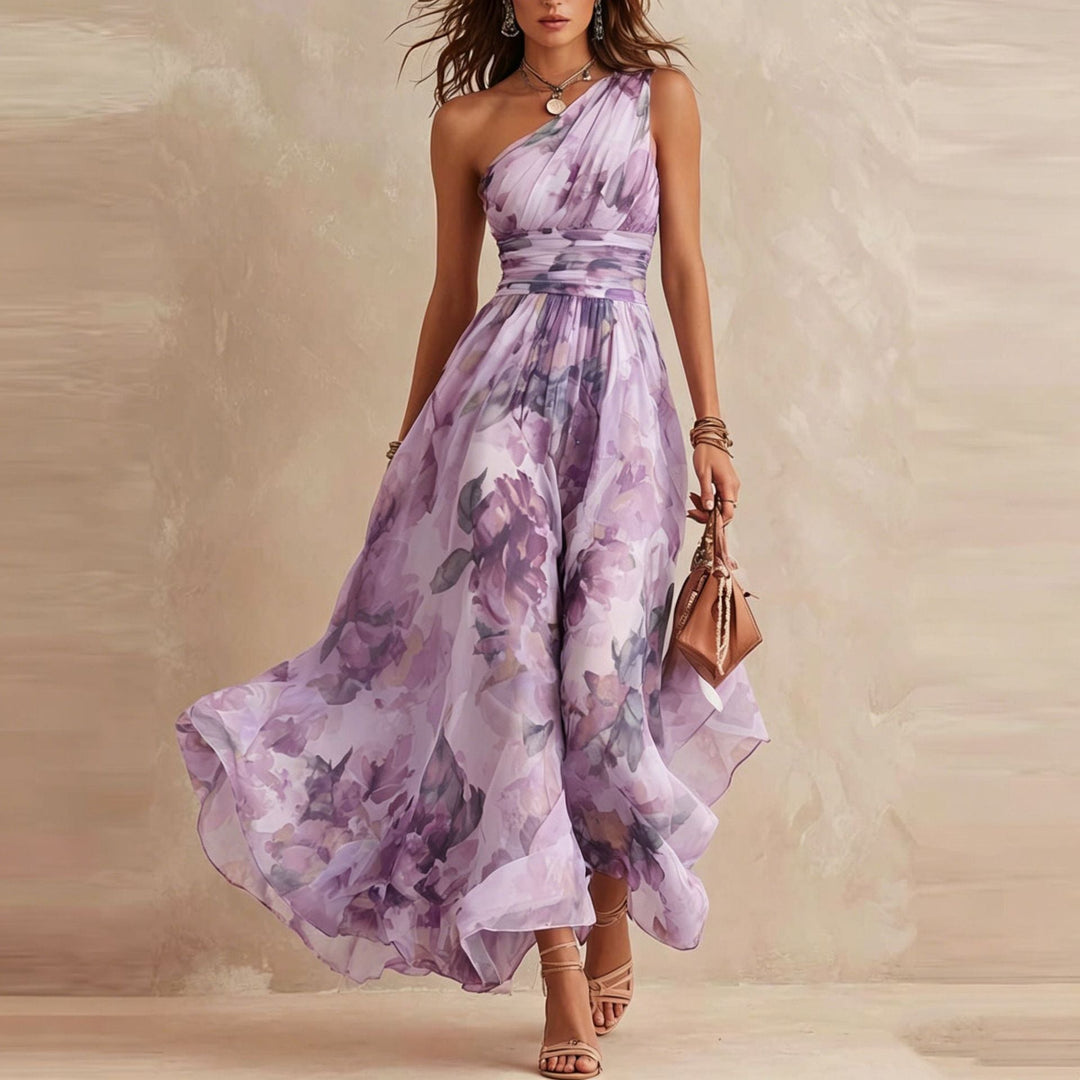 Lesena - Elegant Long Dress with Flowers