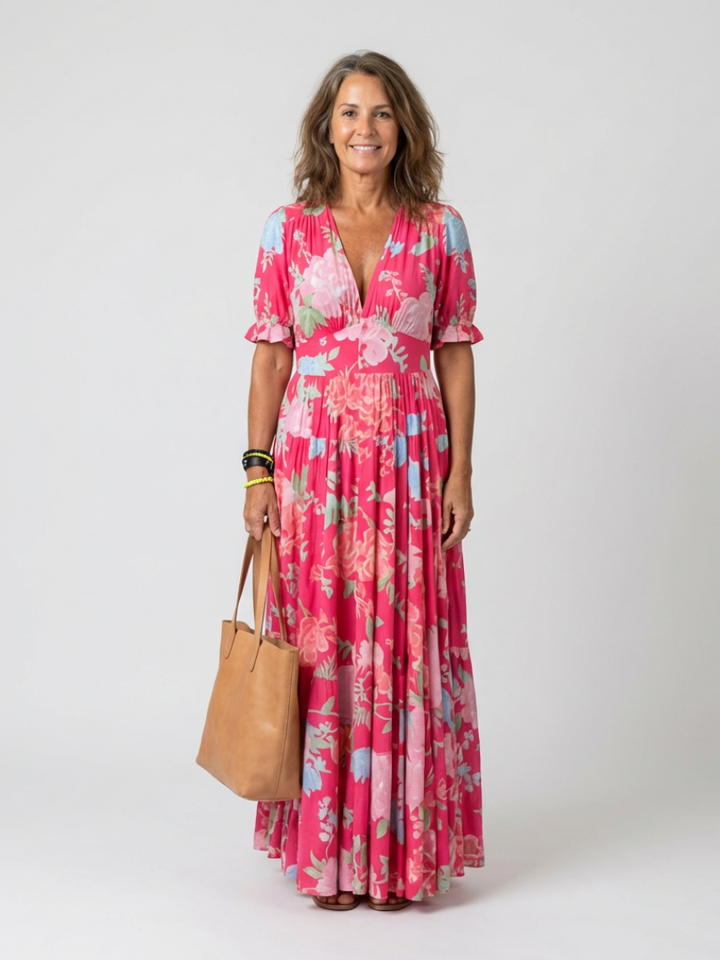 Midi Floral Dress with Short Sleeves Ione