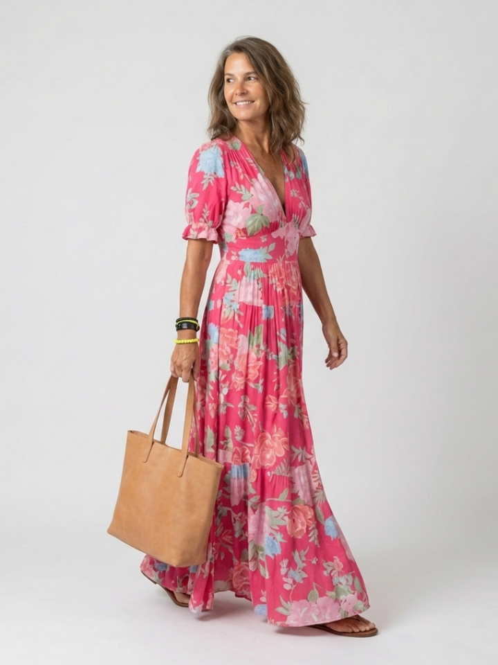 Midi Floral Dress with Short Sleeves Ione