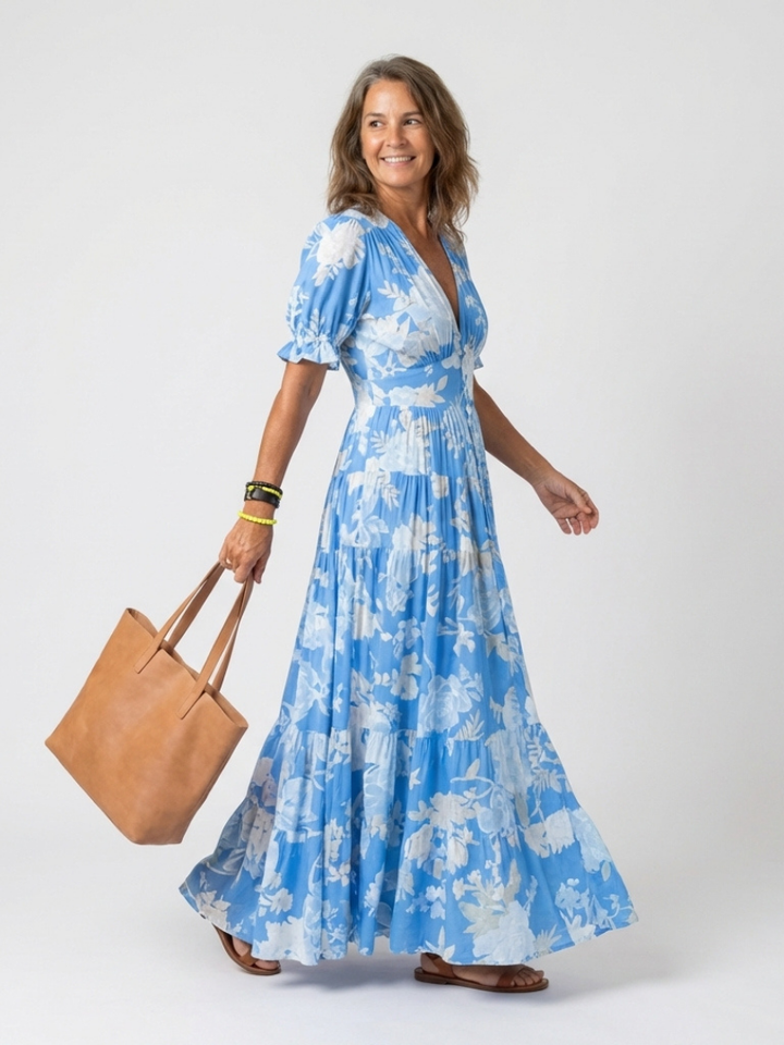 Midi Floral Dress with Short Sleeves Ione