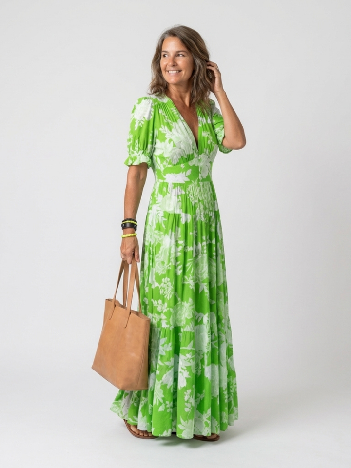 Midi Floral Dress with Short Sleeves Ione