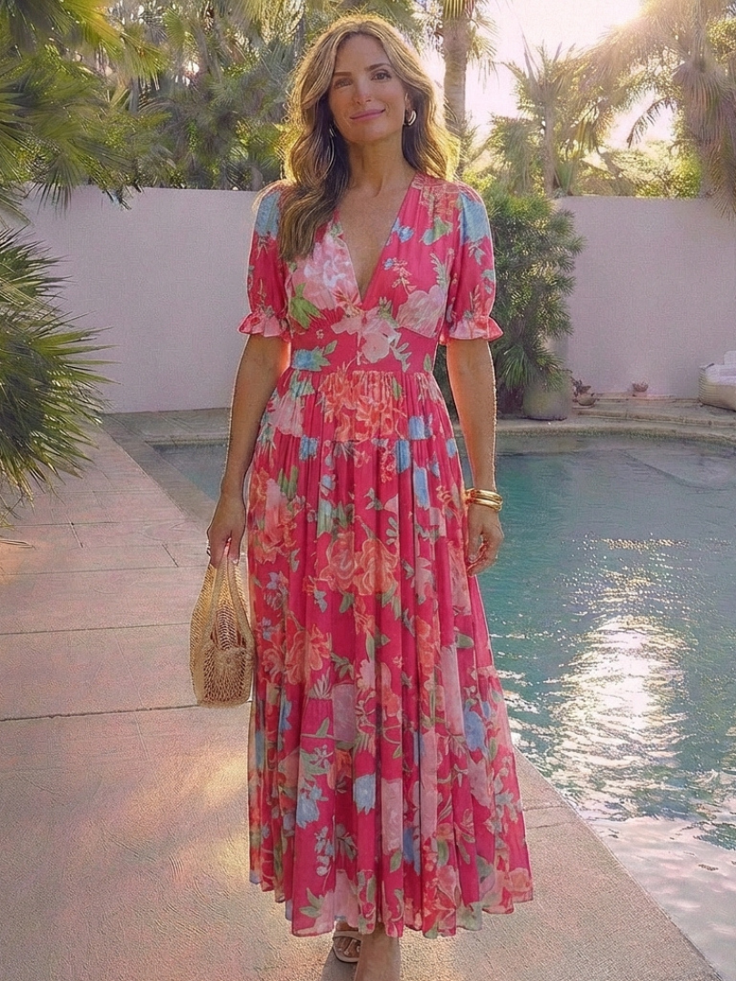 Midi Floral Dress with Short Sleeves Ione
