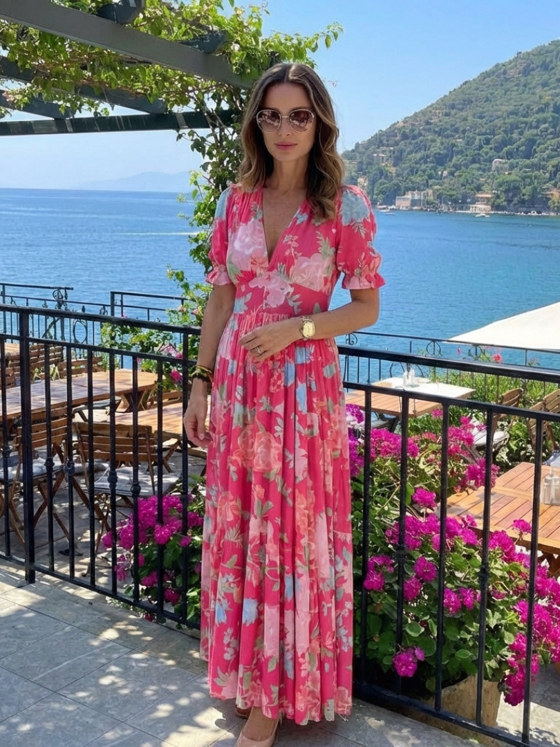 Midi Floral Dress with Short Sleeves Ione