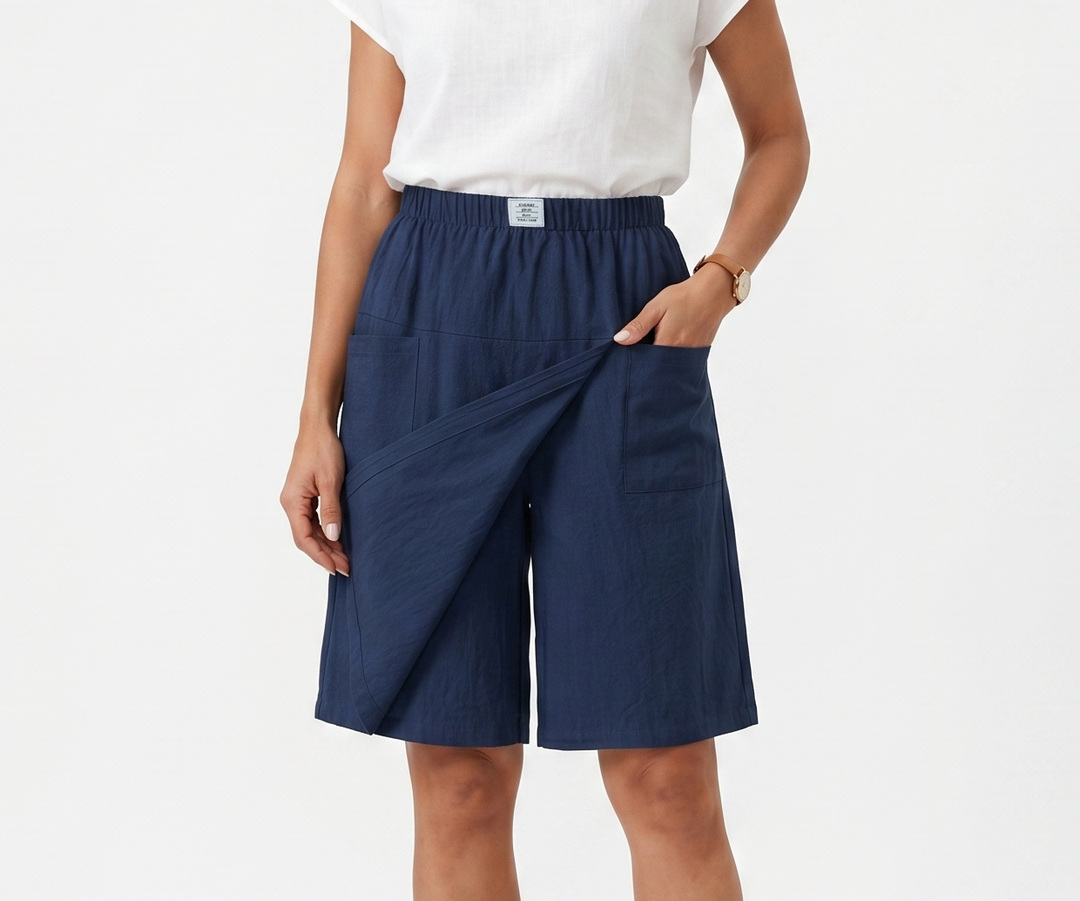 Skort with Elastic Waist and Cross Cut