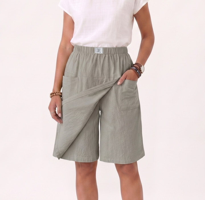 Skort with Elastic Waist and Cross Cut