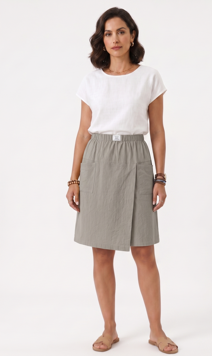 Skort with Elastic Waist and Cross Cut
