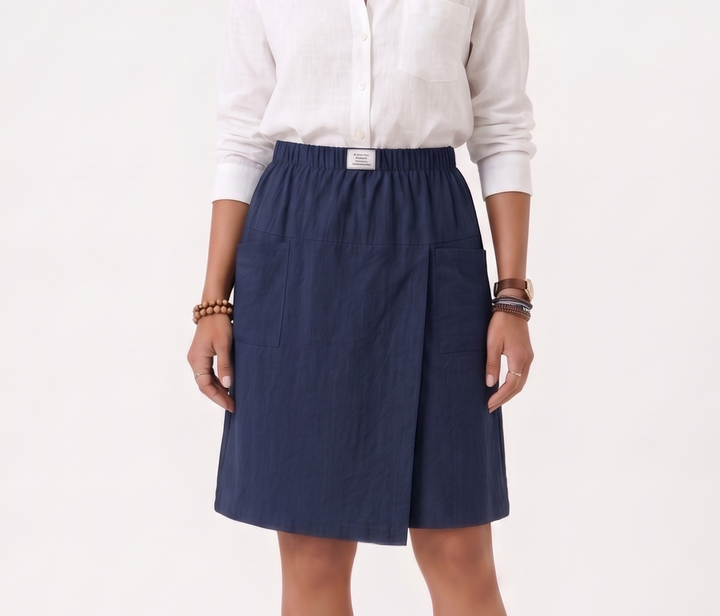 Skort with Elastic Waist and Cross Cut