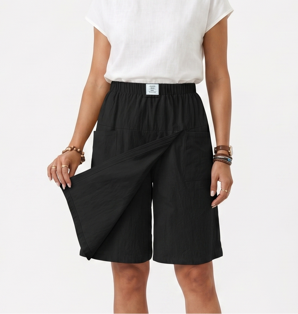 Skort with Elastic Waist and Cross Cut
