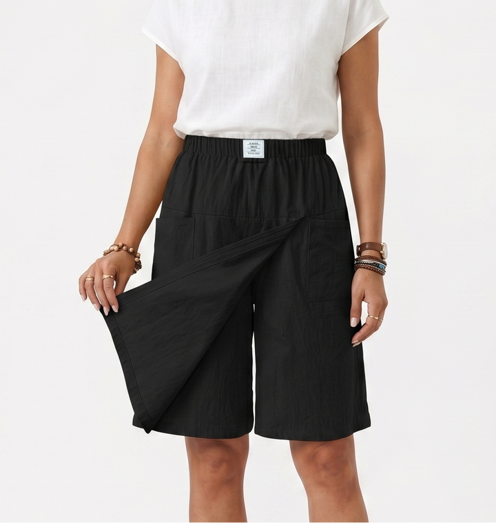 Skort with Elastic Waist and Cross Cut