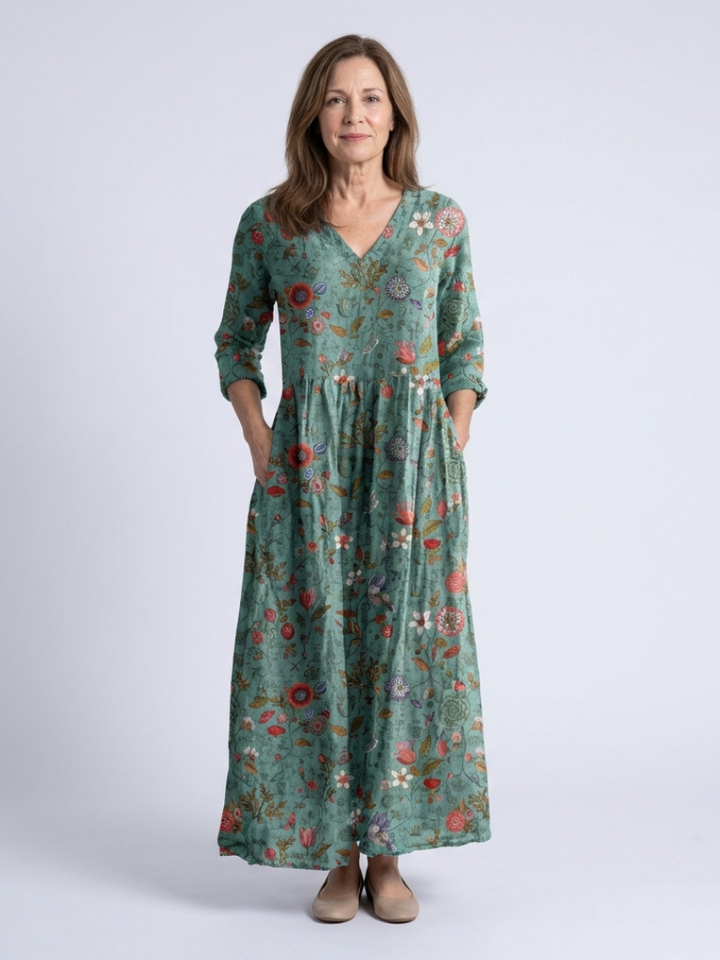 Marina Three-Quarter Sleeve Maxi Dress