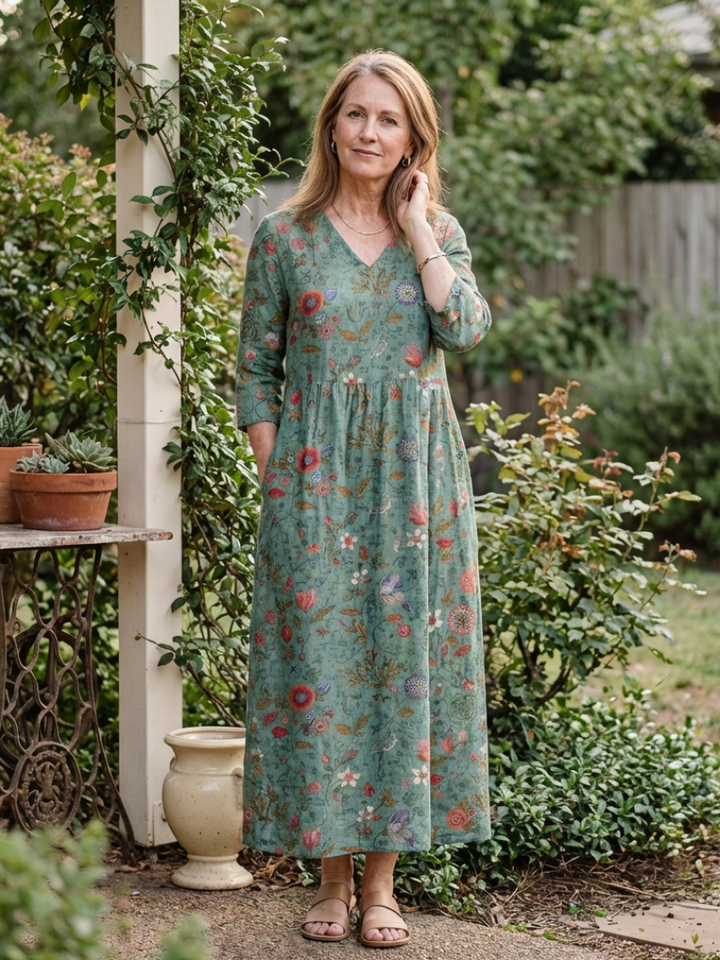 Marina Three-Quarter Sleeve Maxi Dress