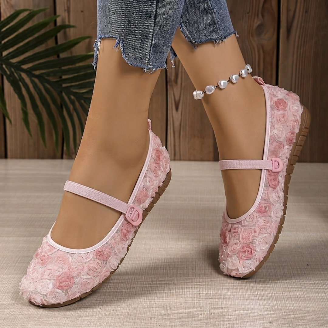 Rosette - Orthopedic Mary Jane Ballerinas with Embossed Roses