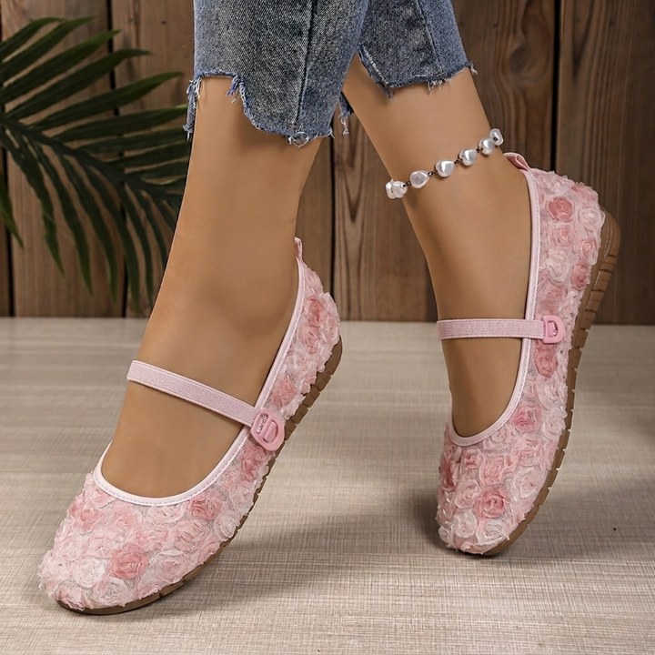 Rosette - Orthopedic Mary Jane Ballerinas with Embossed Roses