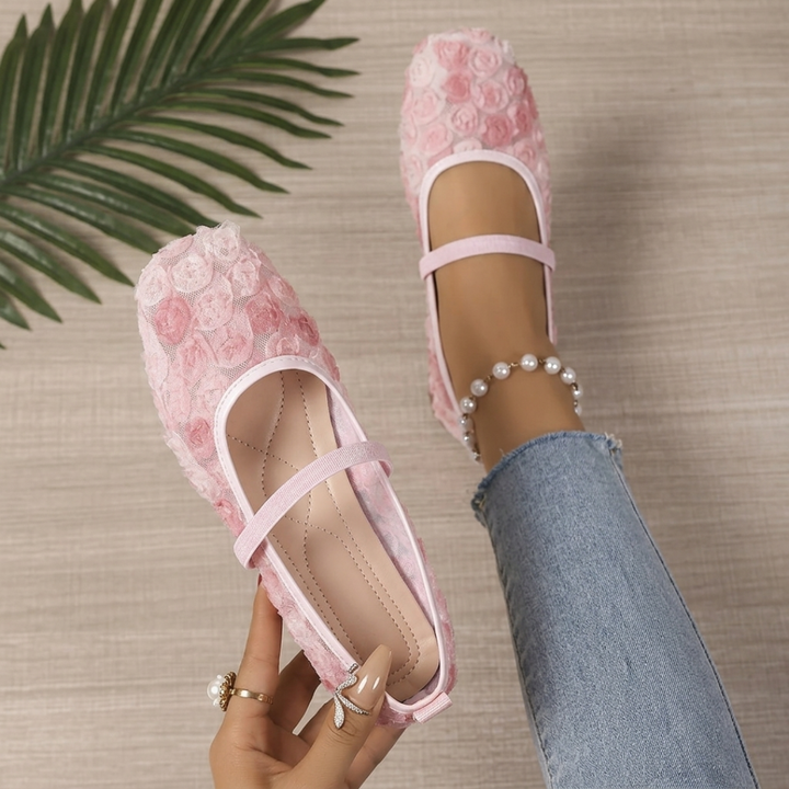 Rosette - Orthopedic Mary Jane Ballerinas with Embossed Roses