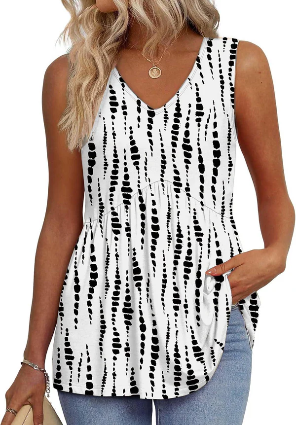 Mary™ | Sleeveless V-neck Peplum Top with Print