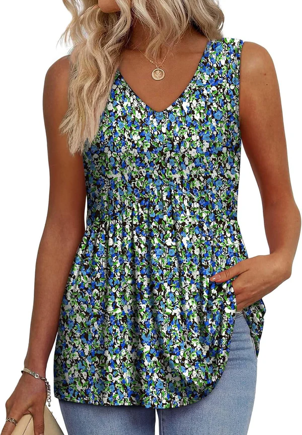 Mary™ | Sleeveless V-neck Peplum Top with Print