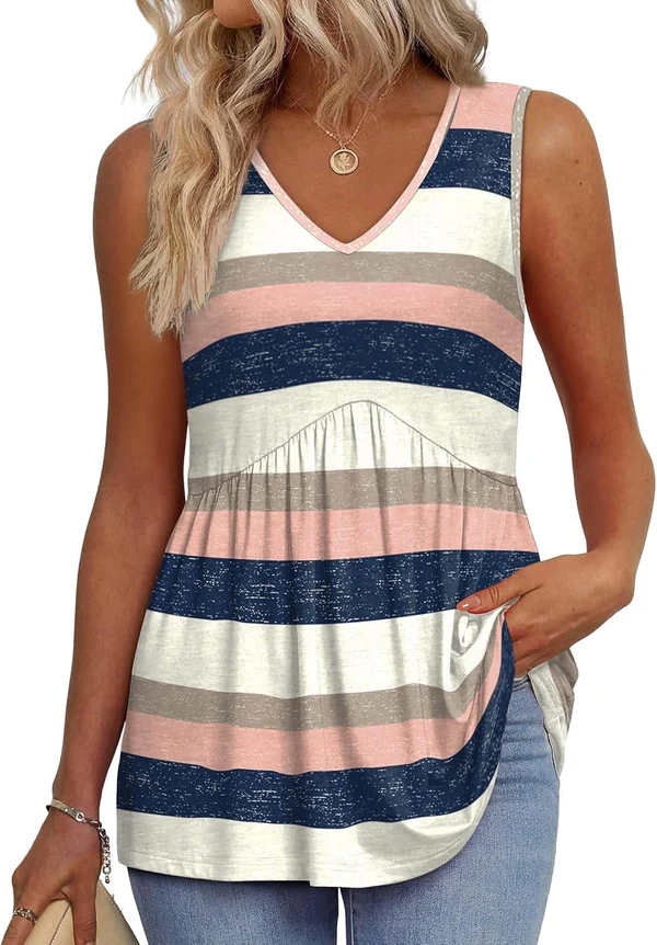 Mary™ | Sleeveless V-neck Peplum Top with Print