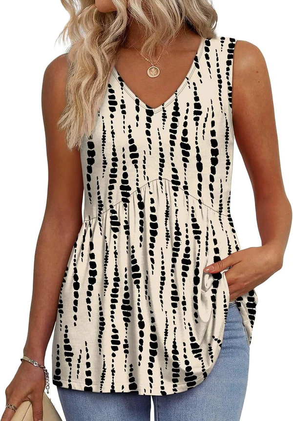 Mary™ | Sleeveless V-neck Peplum Top with Print