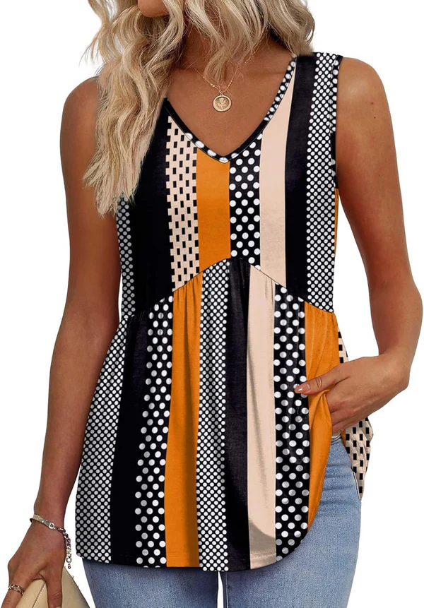 Mary™ | Sleeveless V-neck Peplum Top with Print