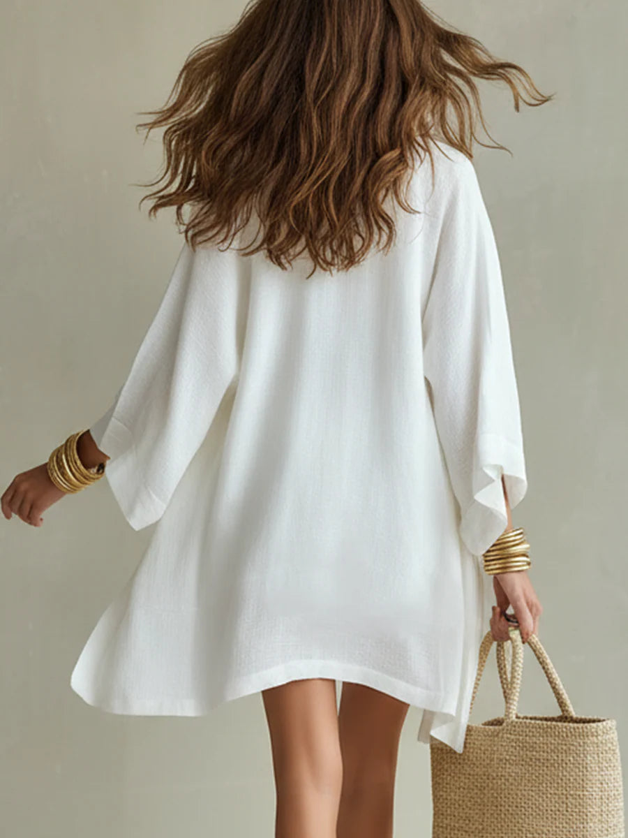 Camila | Three-Piece Cardigan and Shorts Set in Polyester-Linen