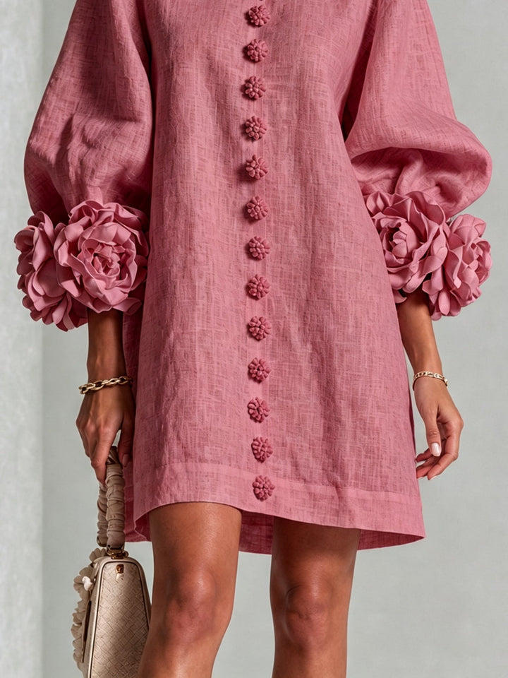Vintage Rose Floral Button-down Mini Dress With Striking Floral Cuffs