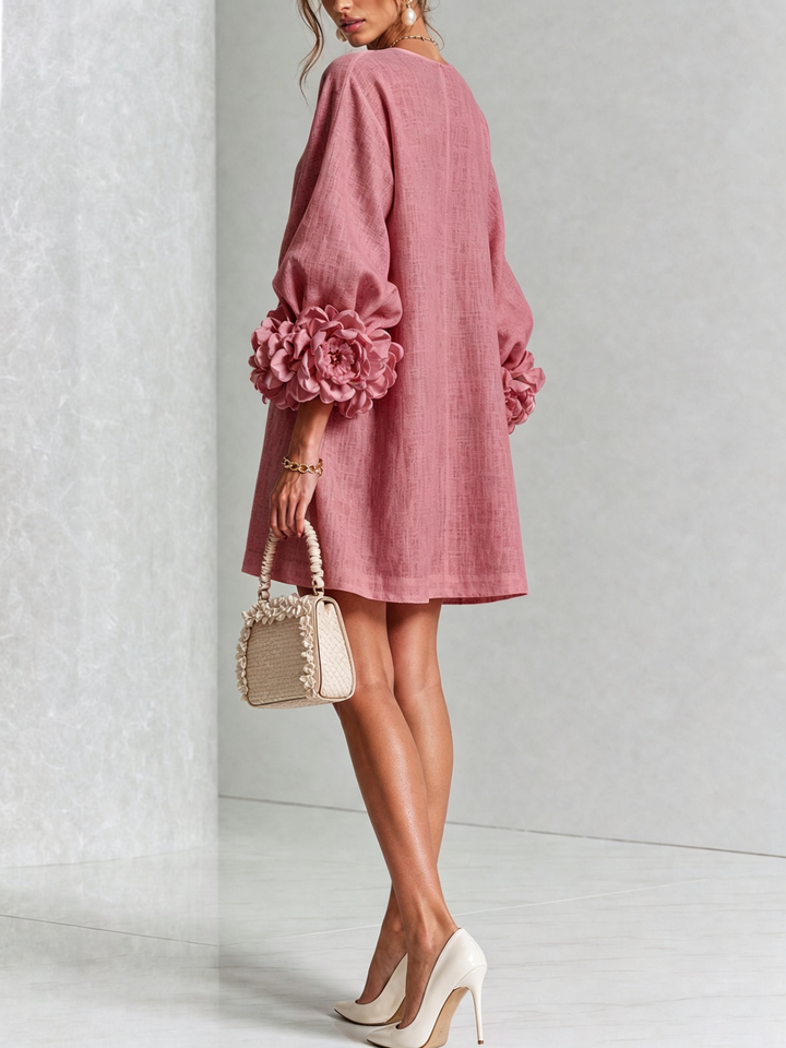 Vintage Rose Floral Button-down Mini Dress With Striking Floral Cuffs